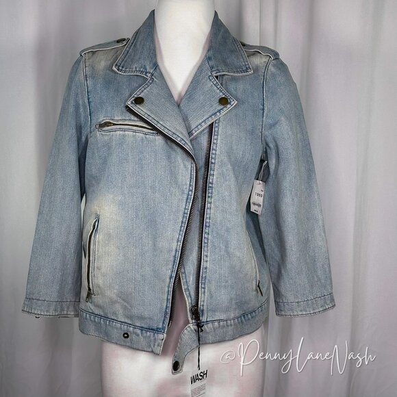 NWT Gap 1969 Denim Biker Jacket Beach Blue Size Medium - Picture 4 of 13